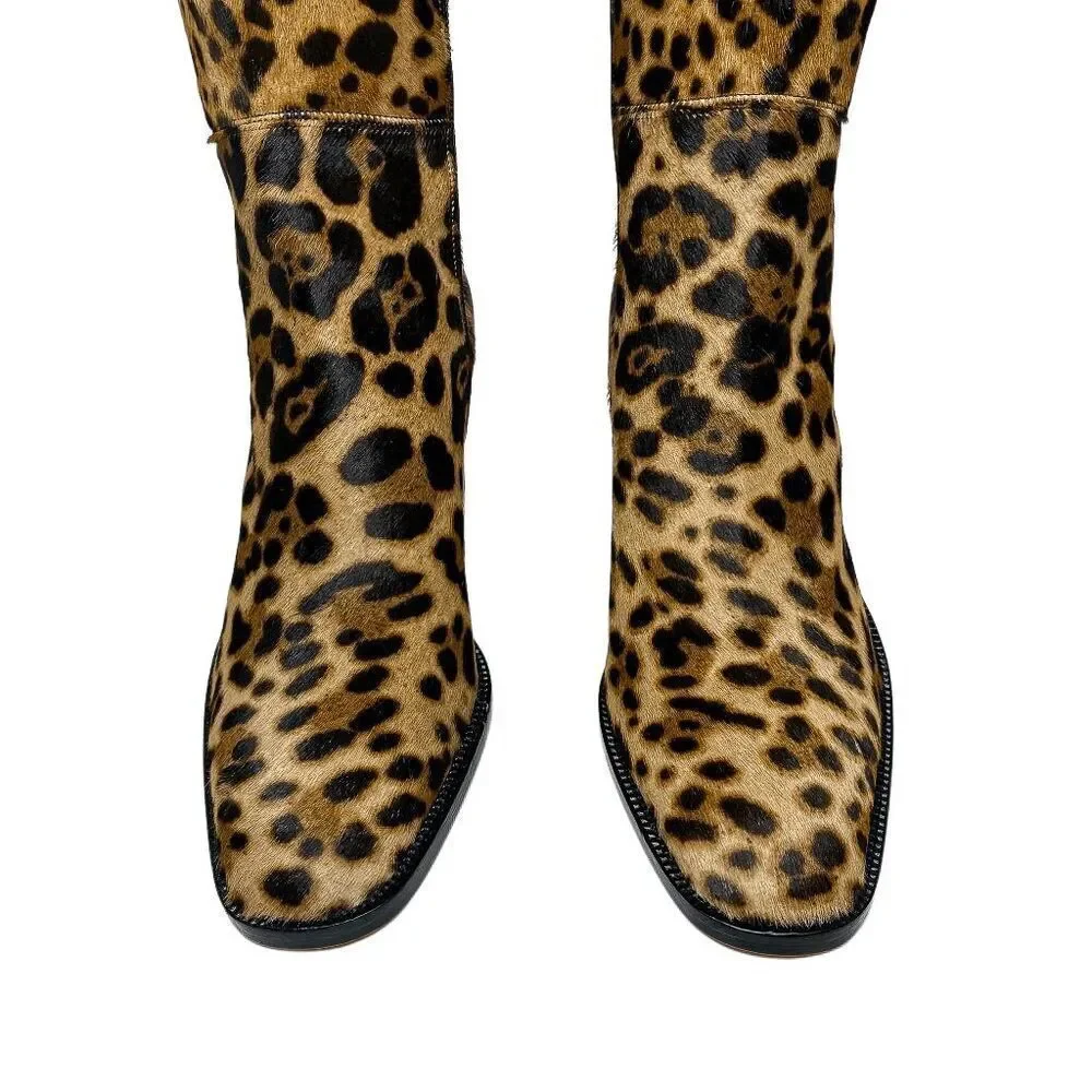 Christian Louboutin Morgan 70 Leopard Pony Hair Over The Knee OTK Boots EU 36